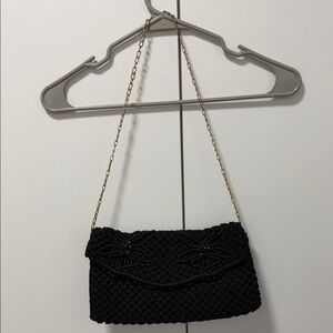 Elegant  hand crotched custom Black Woven Clutch Bag